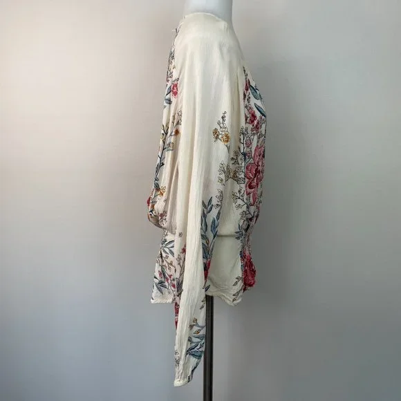 Billabong Top Small Play Day Blouse Floral Pink Ivory Long Sleeve Women's - Picture 8 of 14